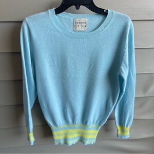 Jumper 1234 Womens 100% Cashmere Crewneck Sweater Turquoise  Stripes Size 1 XS/S
